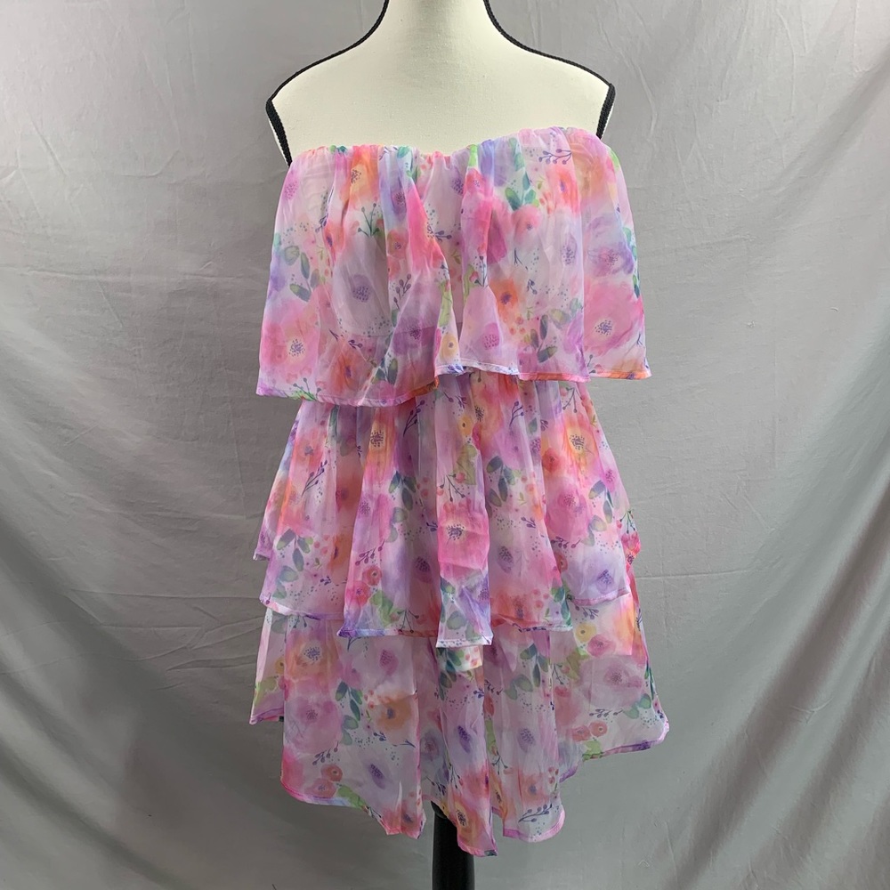 LAST ONE π₯ Boho Floral Print Layer Hem Cami Dress Pink - Picture 7 of 10